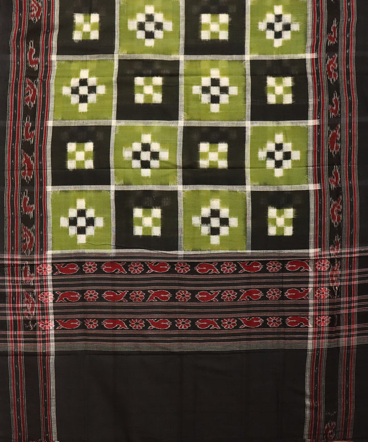 Light green black cotton handloom double ikat sambalpuri dupatta