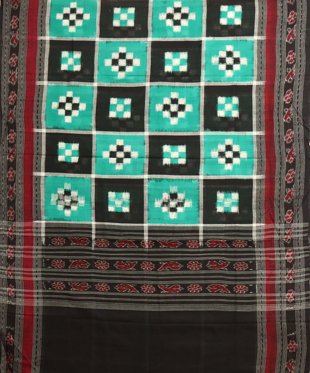 Sea green black cotton handloom double ikat sambalpuri dupatta
