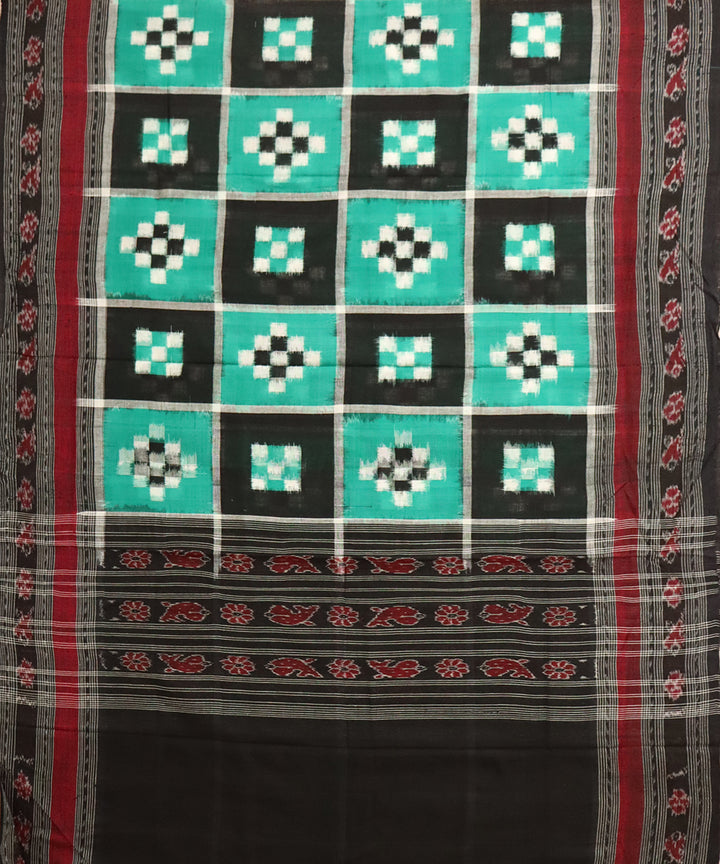 Sea green black cotton handloom double ikat sambalpuri dupatta