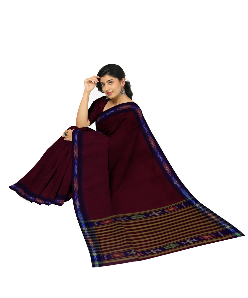 Brown navy blue cotton handwoven dulla saree