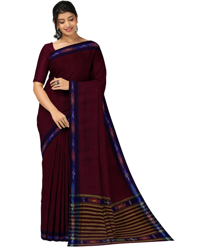 Brown navy blue cotton handwoven dulla saree