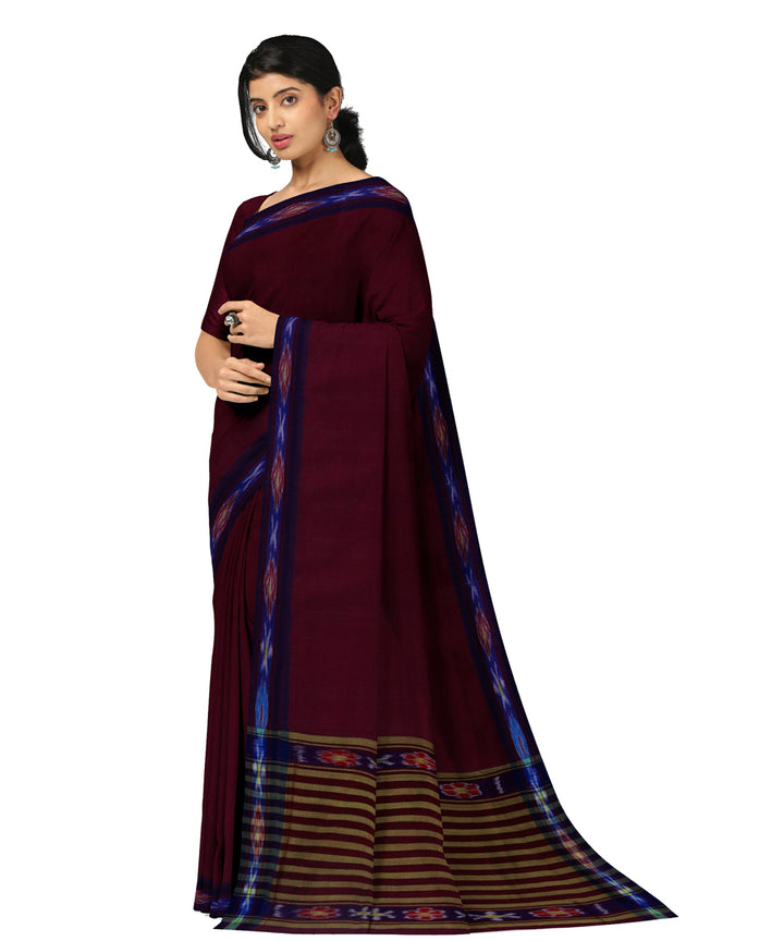 Brown navy blue cotton handwoven dulla saree
