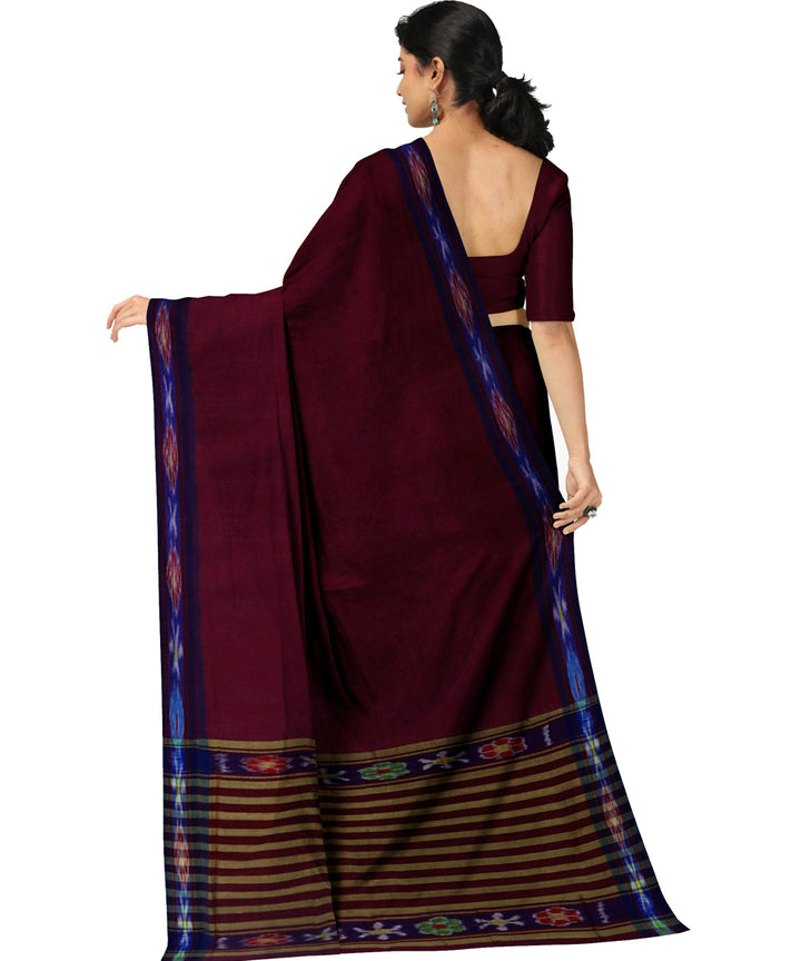 Brown navy blue cotton handwoven dulla saree