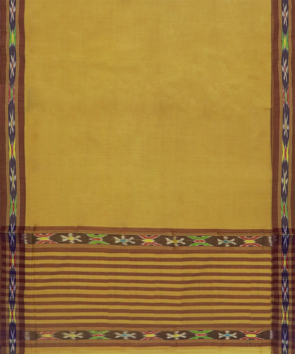 Yellow brown cotton handwoven dulla saree