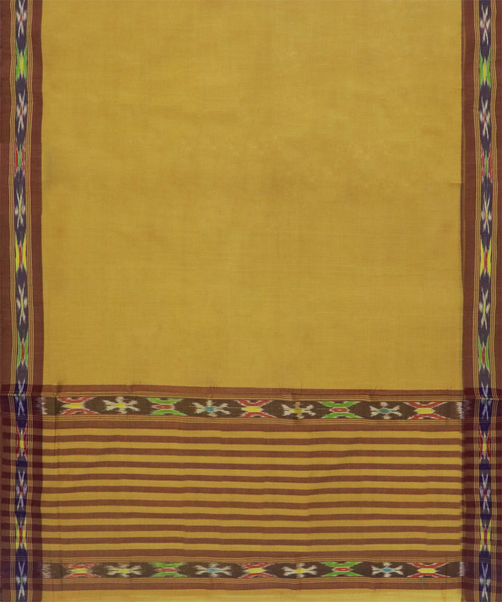 Yellow brown cotton handwoven dulla saree