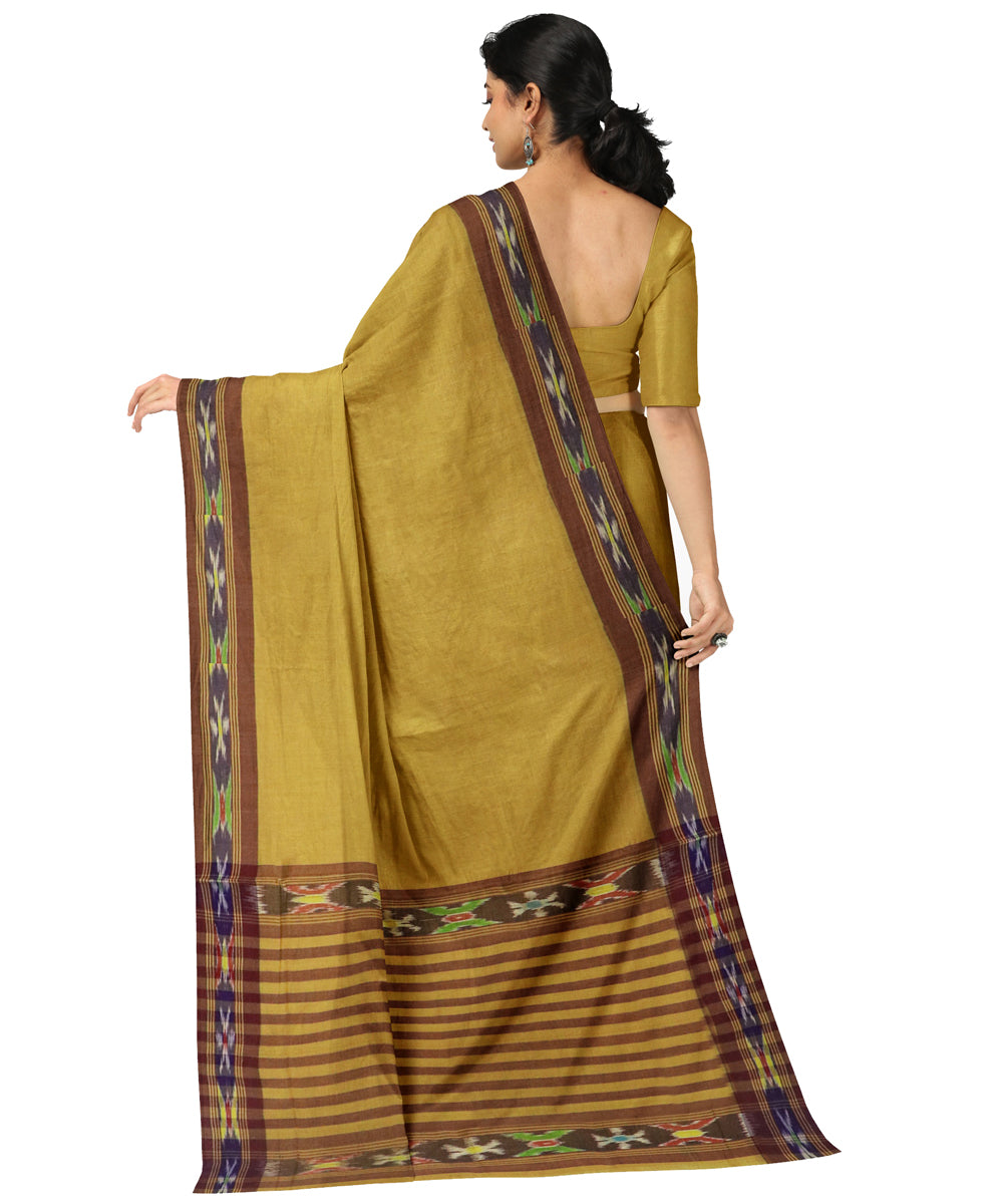 Yellow brown cotton handwoven dulla saree