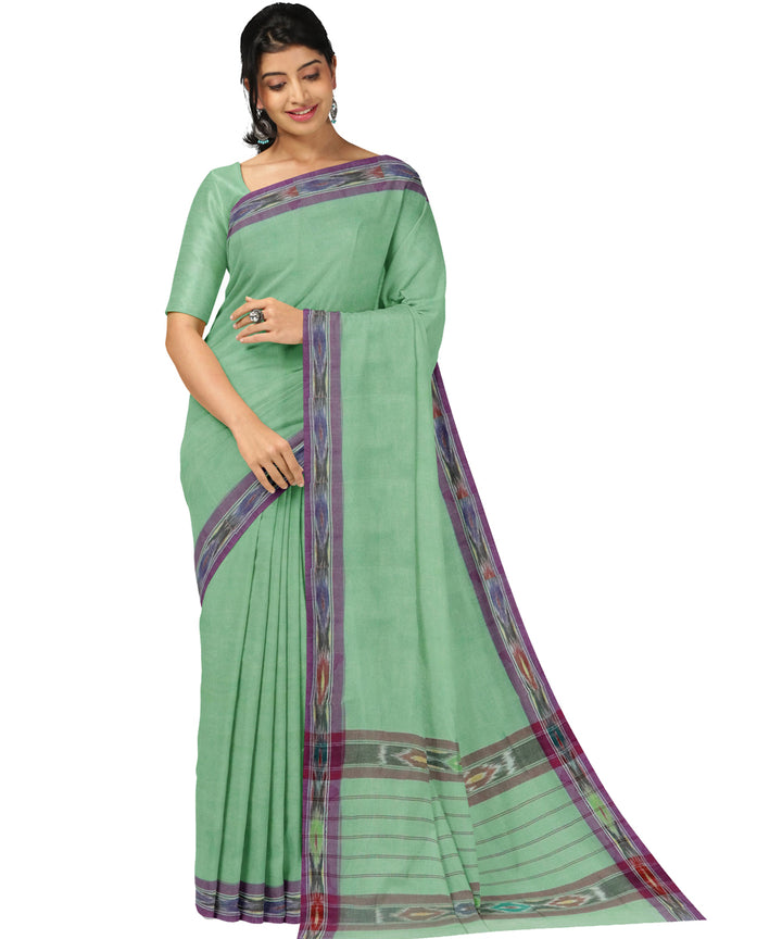 Teal green purple cotton handwoven dulla saree