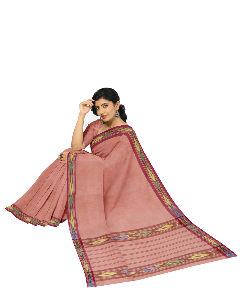 Pink maroon cotton handwoven dulla saree