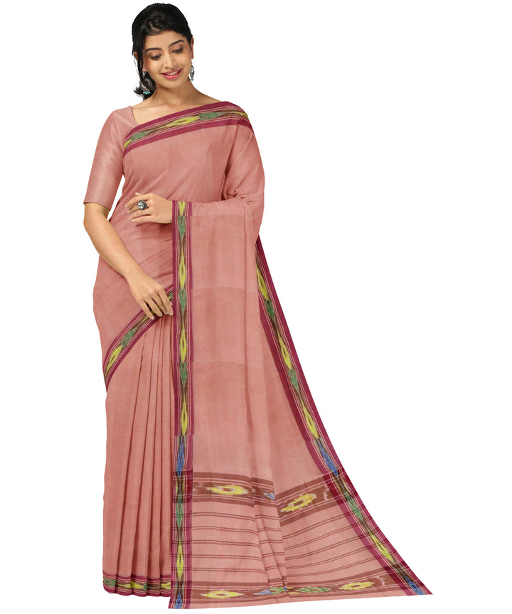 Pink maroon cotton handwoven dulla saree