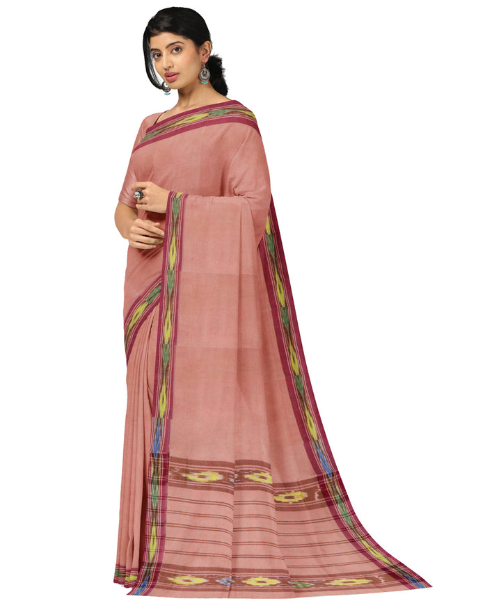 Pink maroon cotton handwoven dulla saree