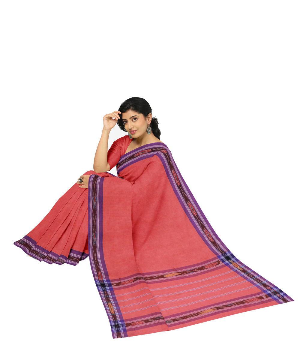 Red blue cotton handwoven dulla saree