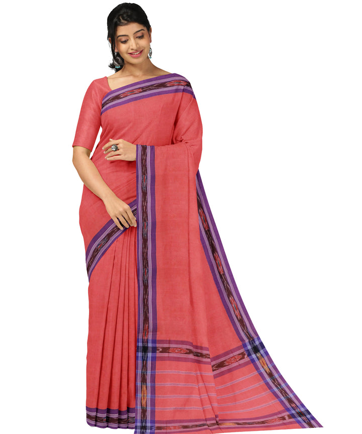 Red blue cotton handwoven dulla saree