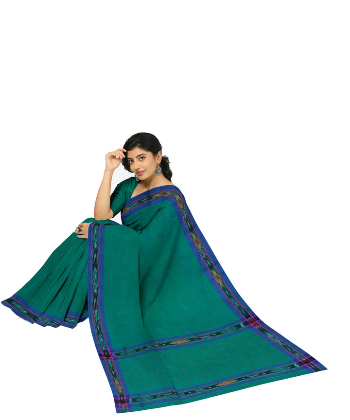 Dark green blue cotton handwoven dulla saree