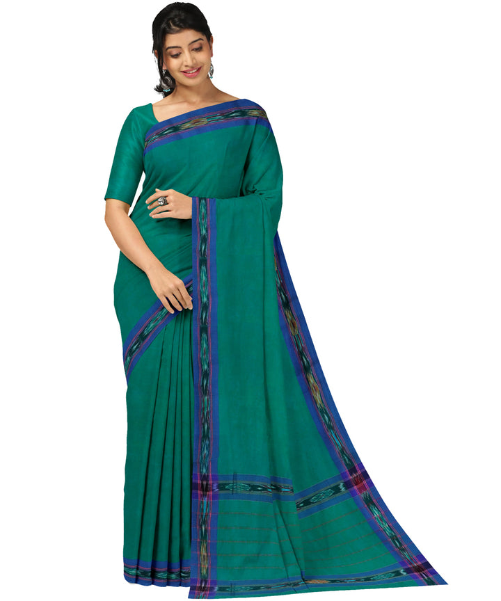 Dark green blue cotton handwoven dulla saree