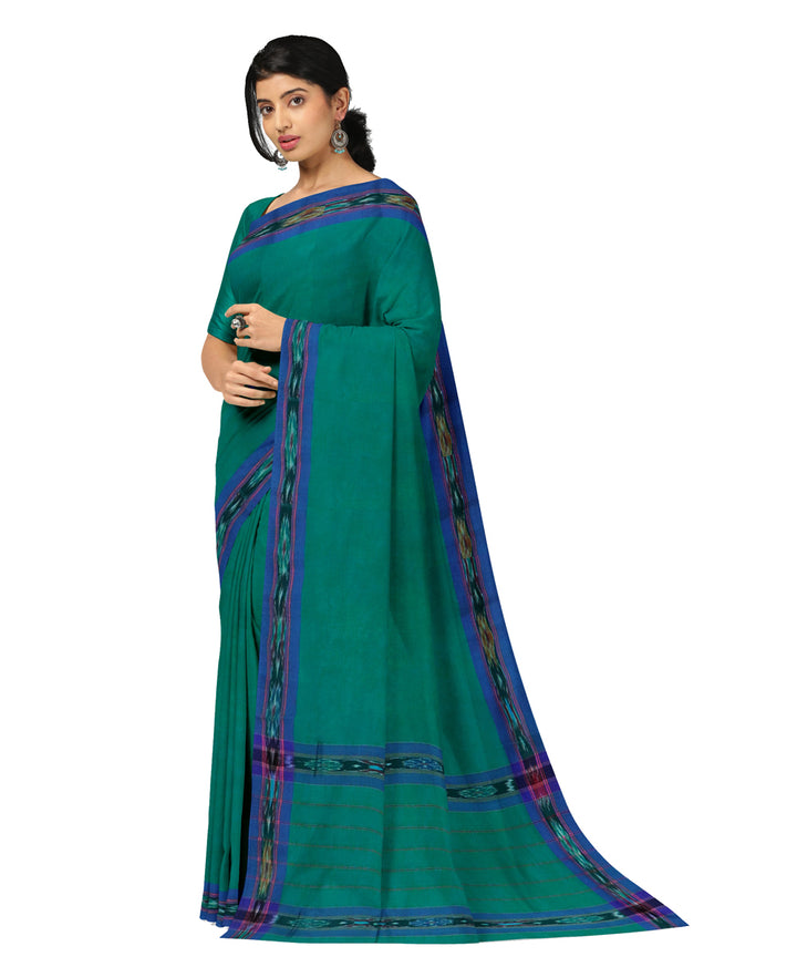 Dark green blue cotton handwoven dulla saree