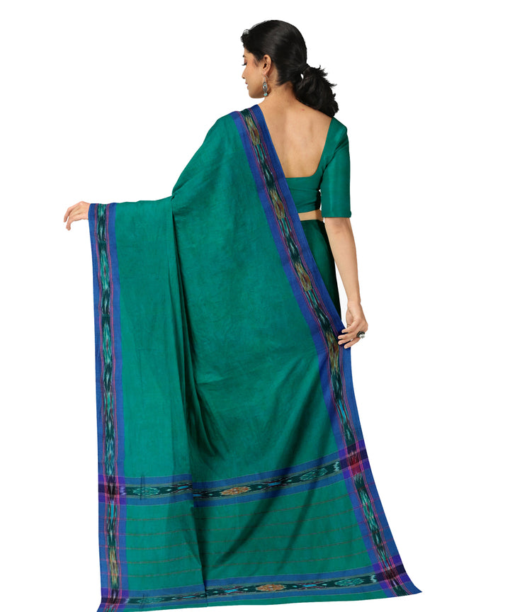 Dark green blue cotton handwoven dulla saree