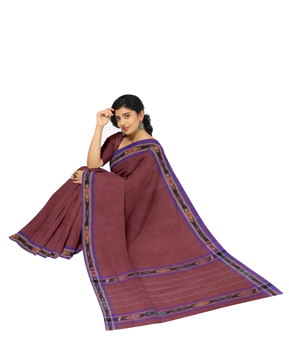 Brown blue handwoven dulla cotton saree