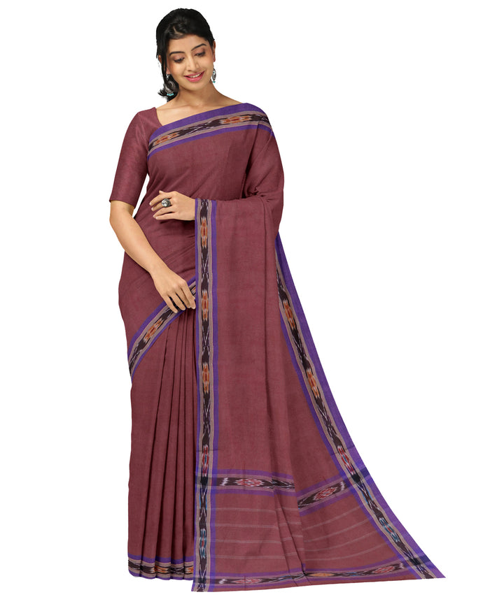 Brown blue handwoven dulla cotton saree