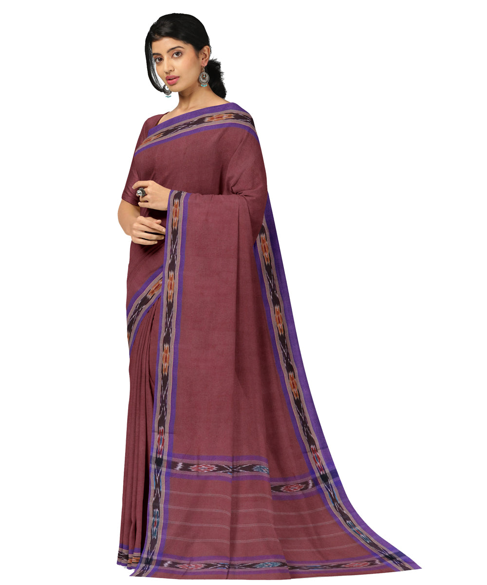Brown blue handwoven dulla cotton saree