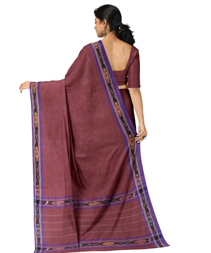 Brown blue handwoven dulla cotton saree