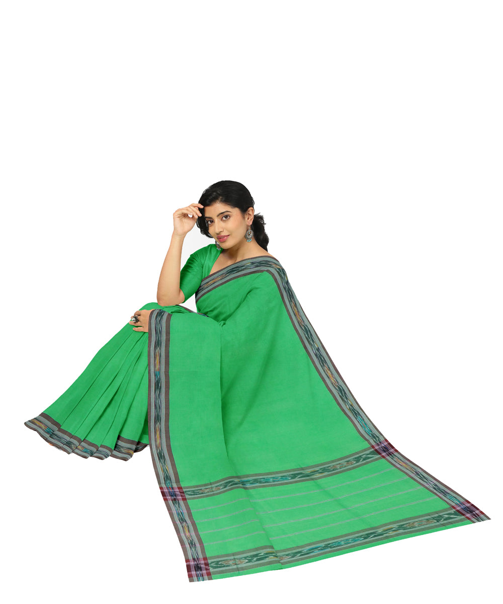 Lime green black cotton handwoven dulla saree