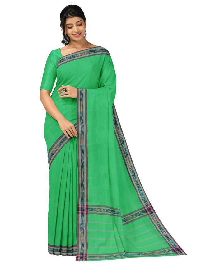 Lime green black cotton handwoven dulla saree