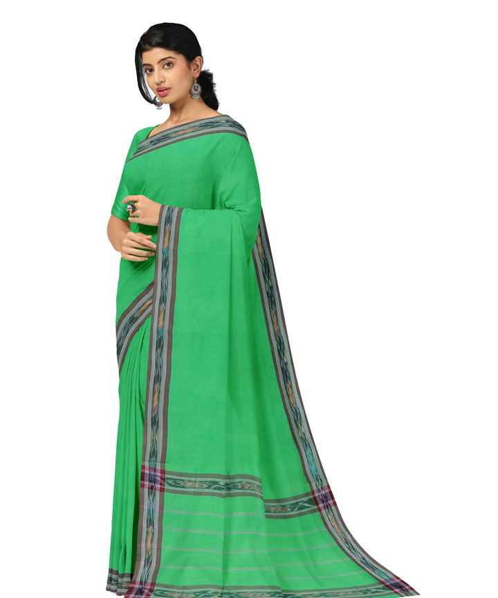 Lime green black cotton handwoven dulla saree