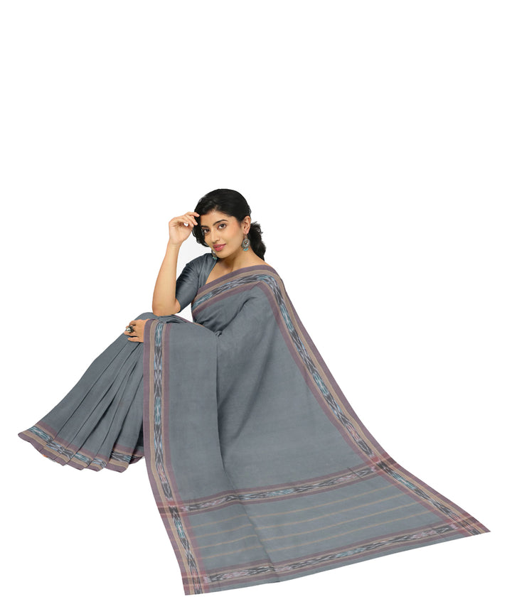 Grey powder blue cotton handwoven dulla saree