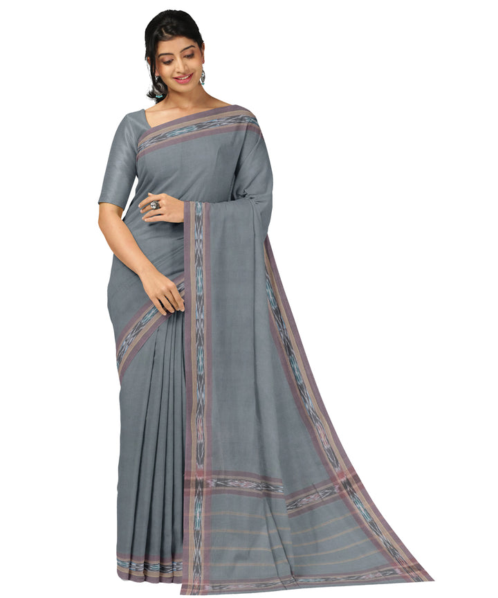 Grey powder blue cotton handwoven dulla saree