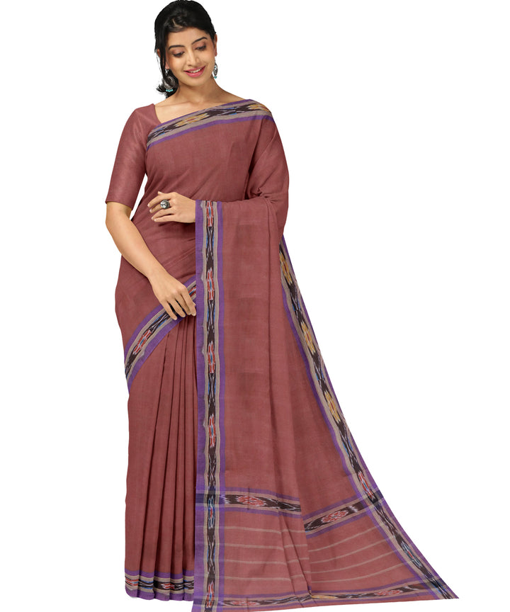 Brown blue cotton handwoven dulla saree