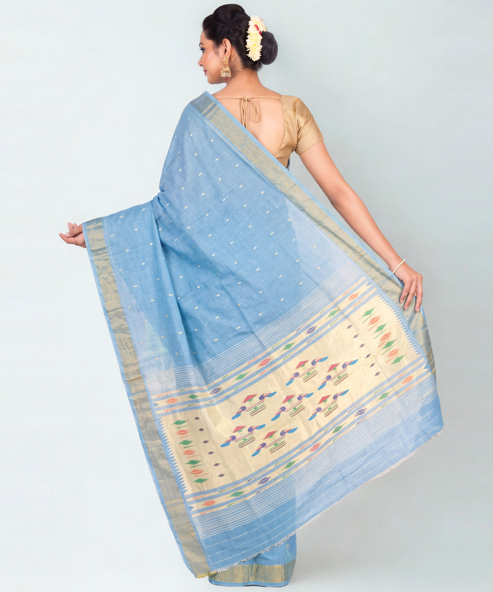 Powder blue Cotton Handloom Paithani Saree