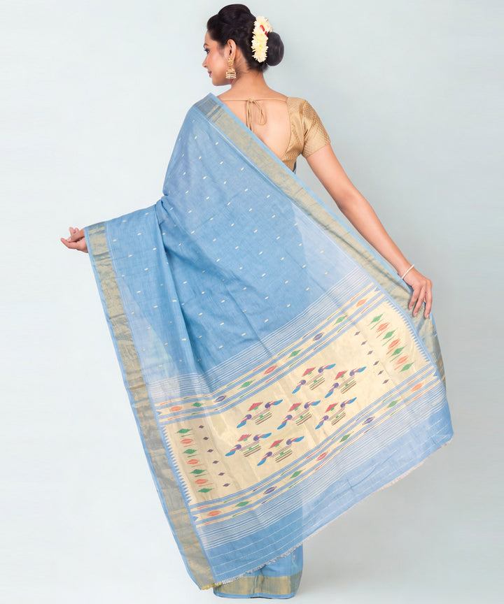 Powder blue Cotton Handloom Paithani Saree