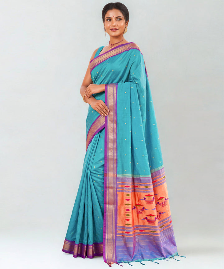 Sea green Silk Handloom Paithani Saree