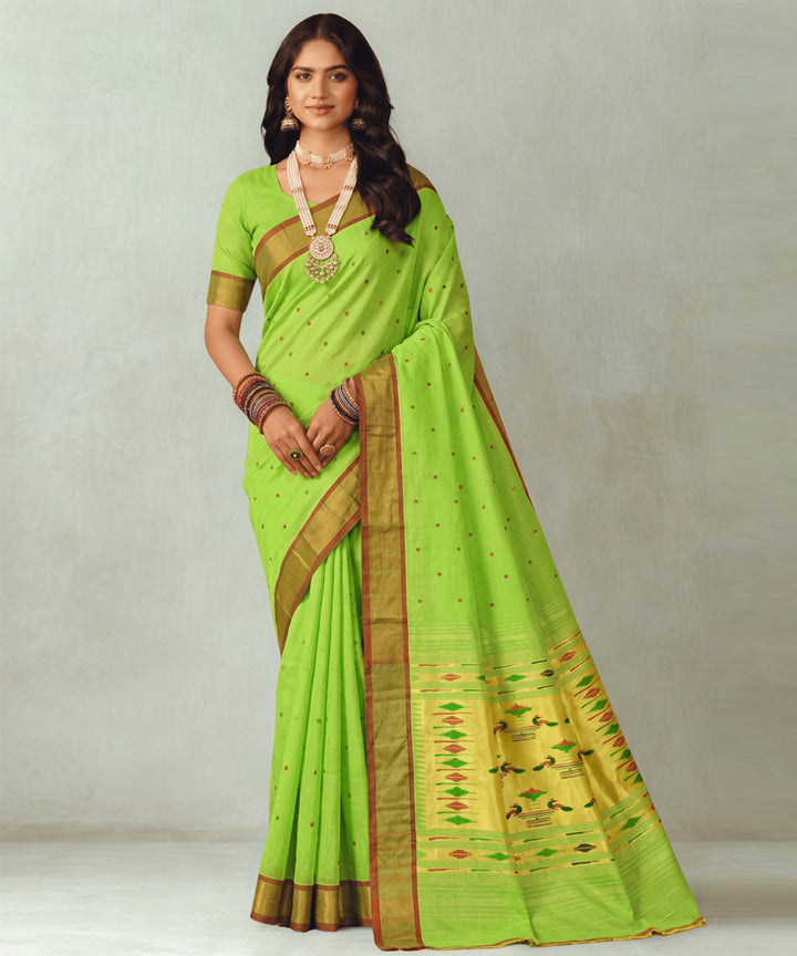 Red Lemon yellow Cotton Handloom Paithani Saree