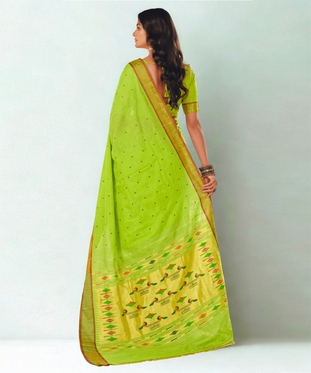 Red Lemon yellow Cotton Handloom Paithani Saree