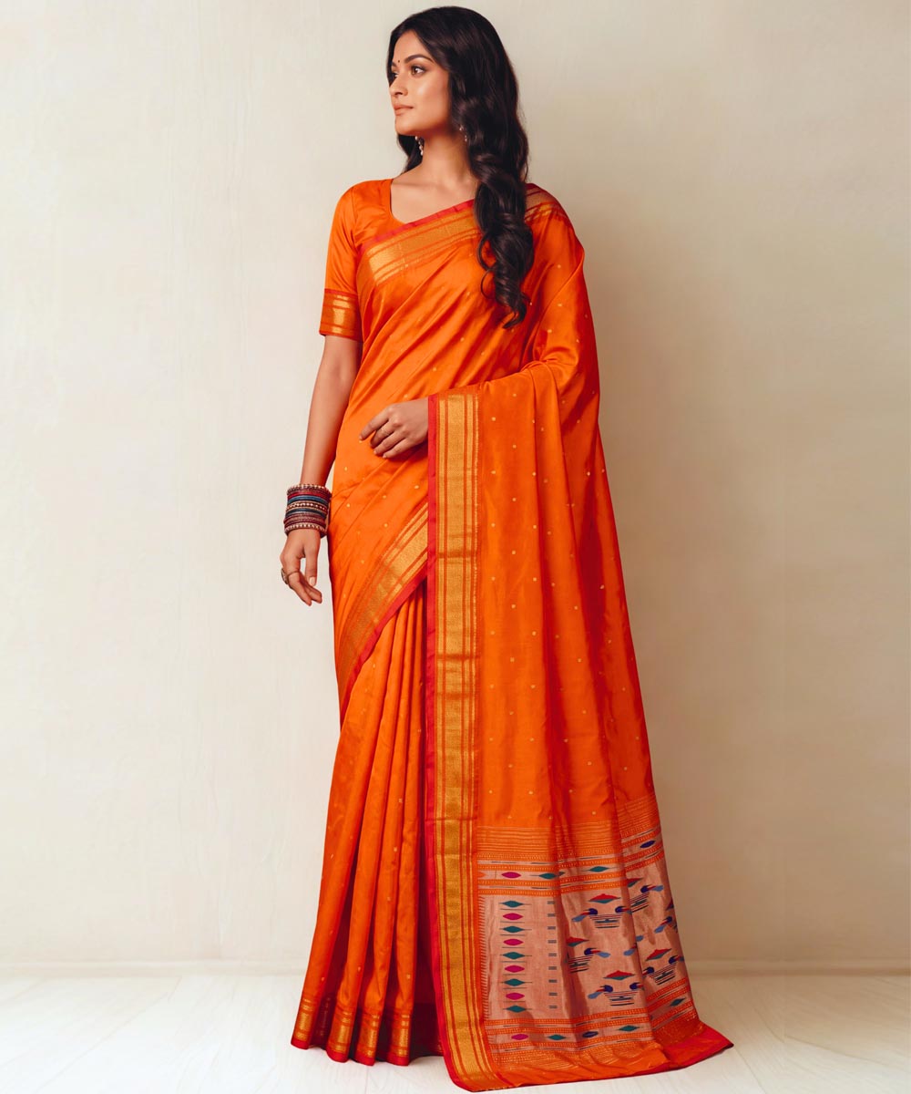 Orange Silk Handloom Paithani Saree