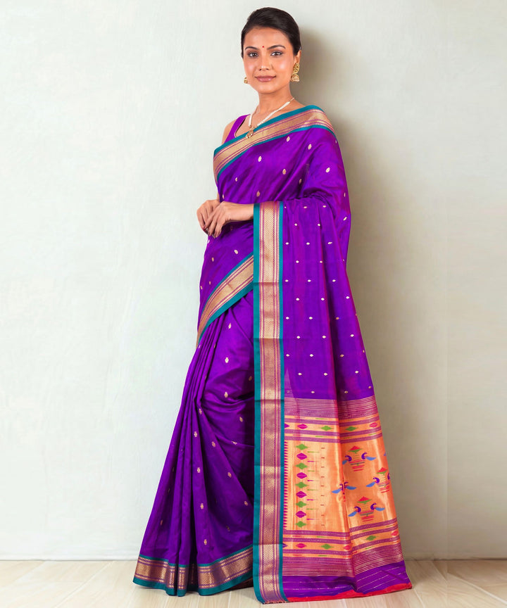 Purple sky blue Silk Handloom Paithani Saree