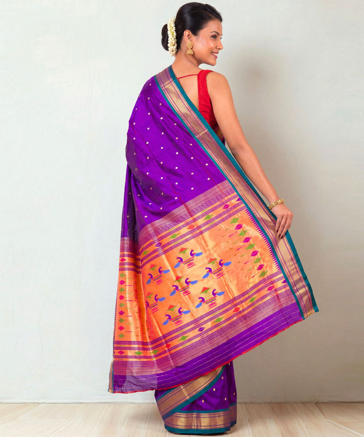 Purple sky blue Silk Handloom Paithani Saree