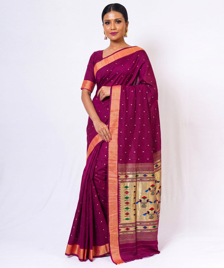 Rich wine Cotton Handloom Paithani Saree