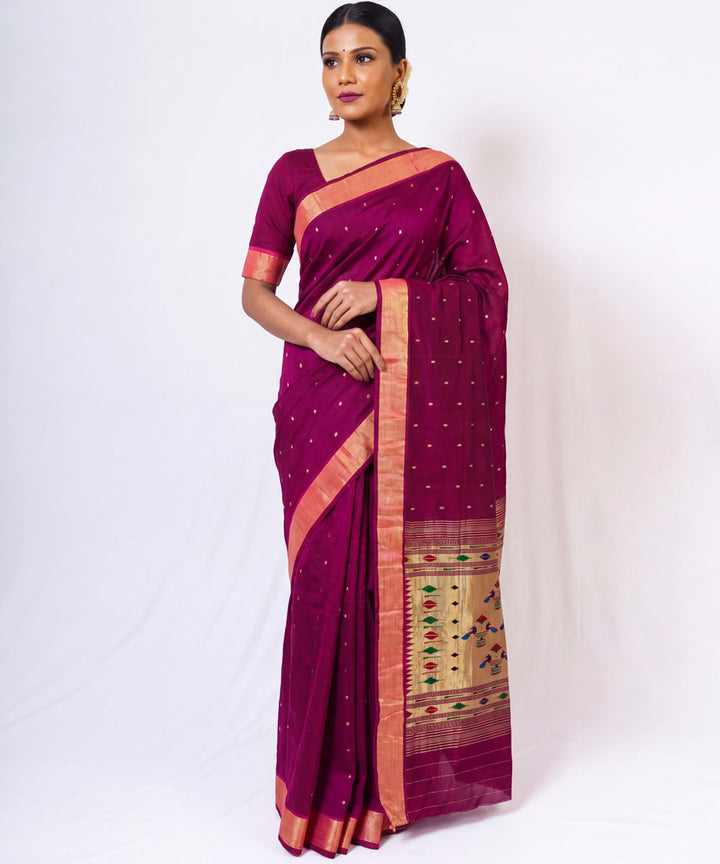 Rich wine Cotton Handloom Paithani Saree