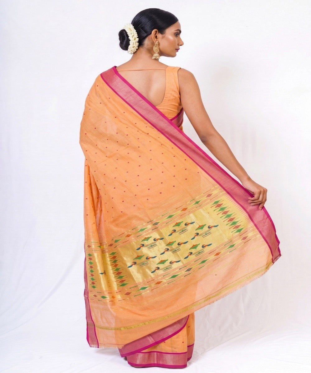 Butterscotch yellow Cotton Handloom Paithani Saree