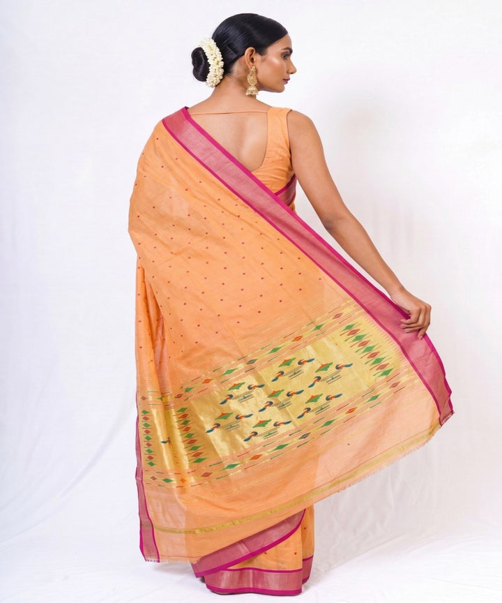 Butterscotch yellow Cotton Handloom Paithani Saree