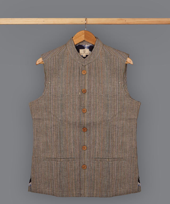 Blue stripe handcrafted silk bundi