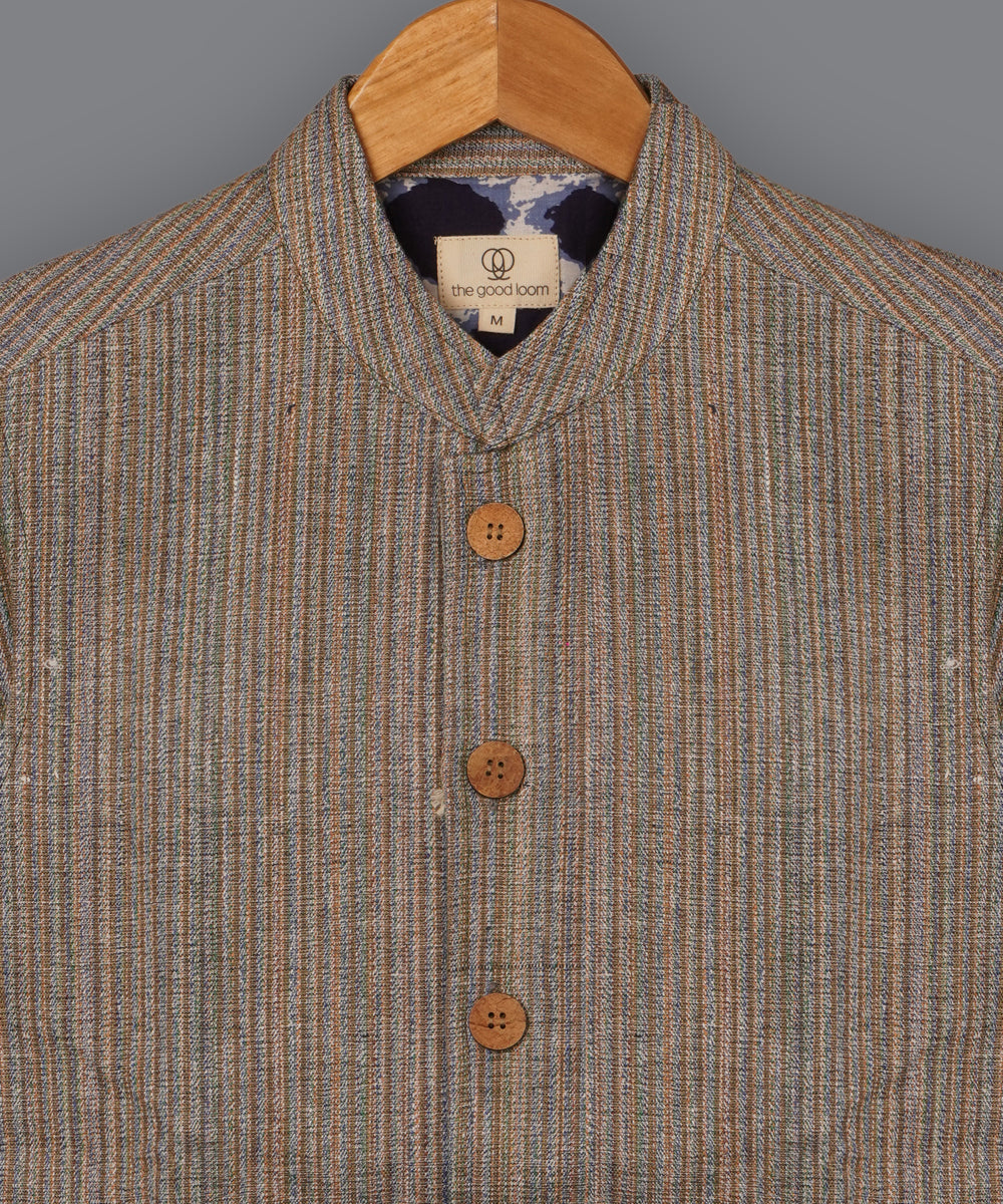 Blue stripe handcrafted silk bundi