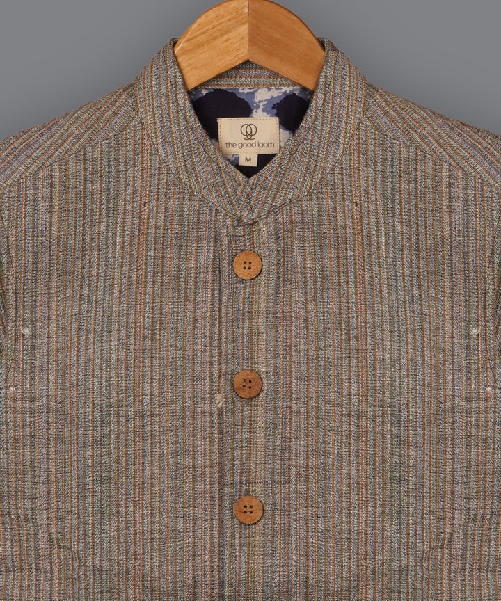 Blue stripe handcrafted silk bundi