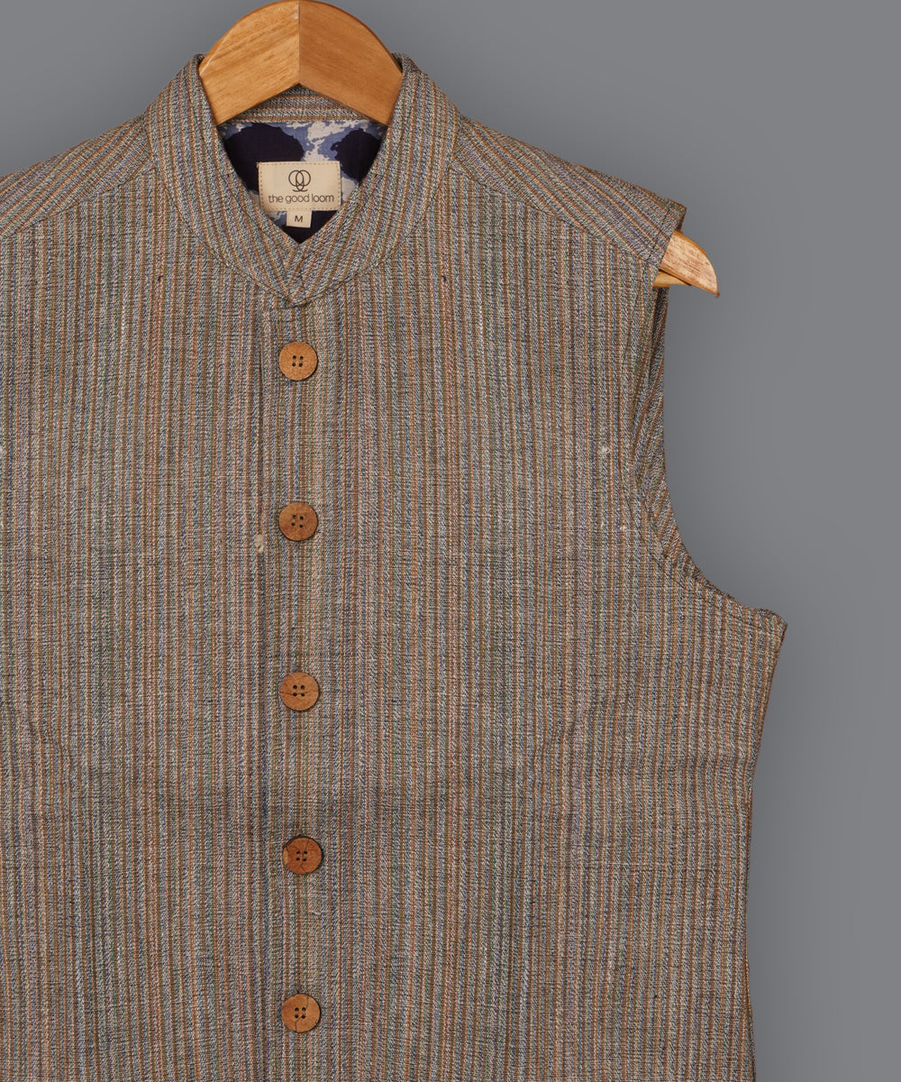 Blue stripe handcrafted silk bundi