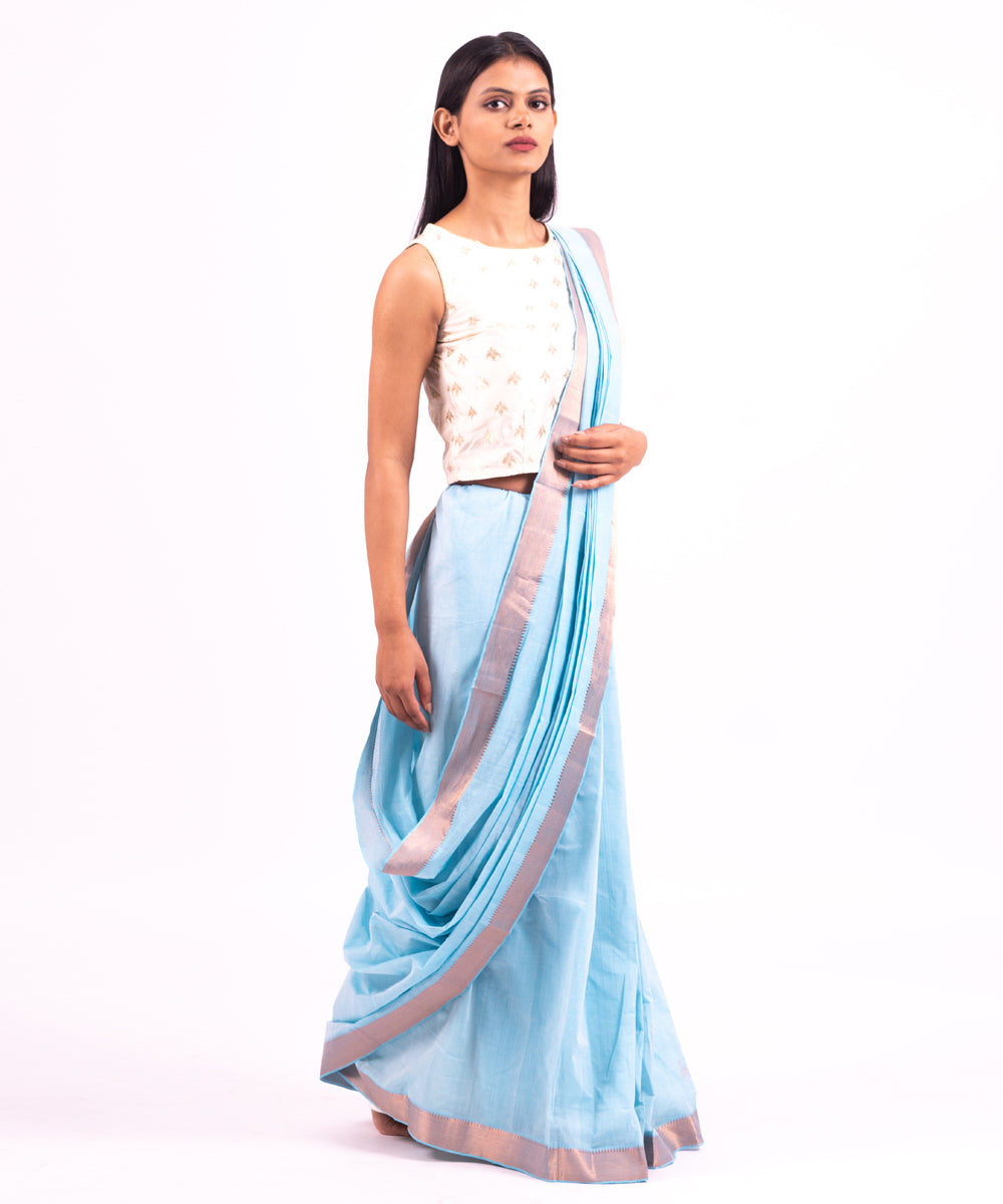 Sky blue handwoven mangalagiri cotton saree