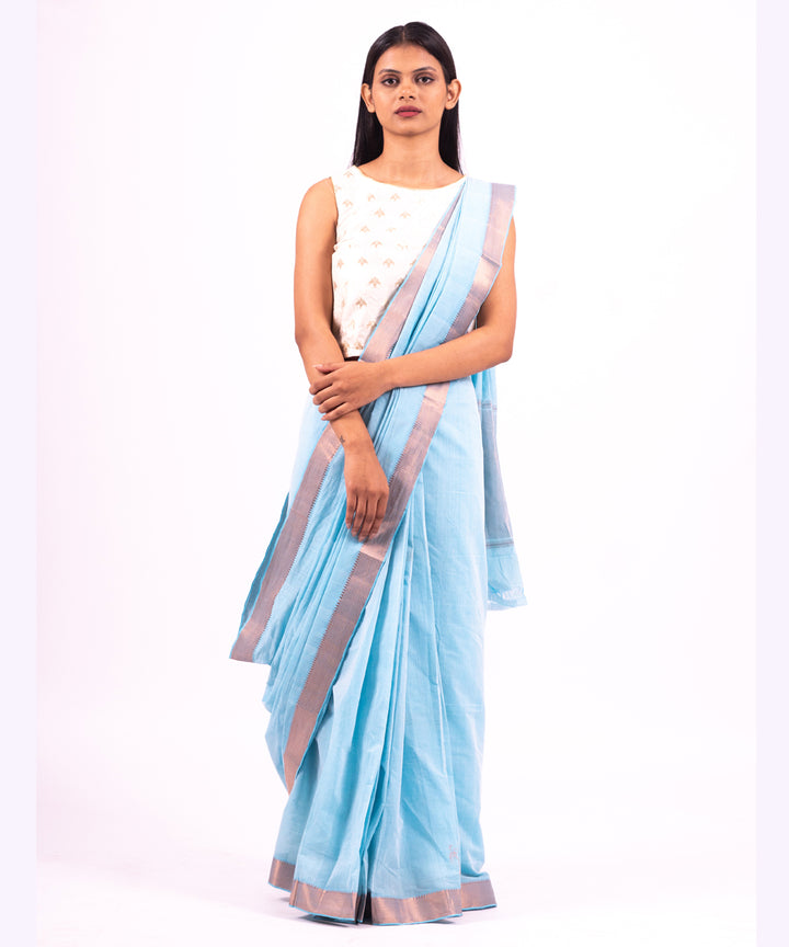 Sky blue handwoven mangalagiri cotton saree
