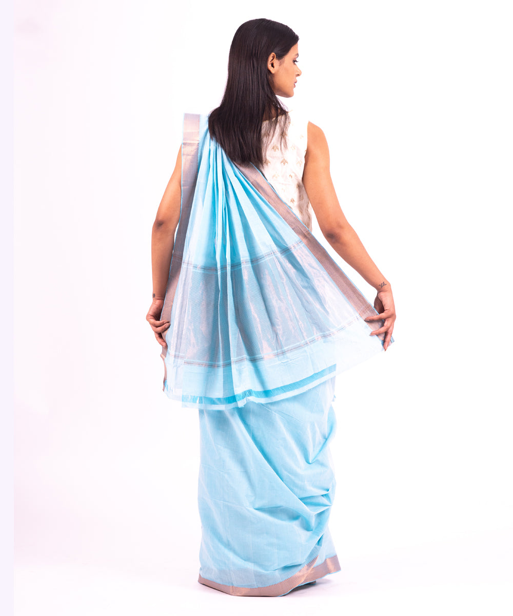 Sky blue handwoven mangalagiri cotton saree