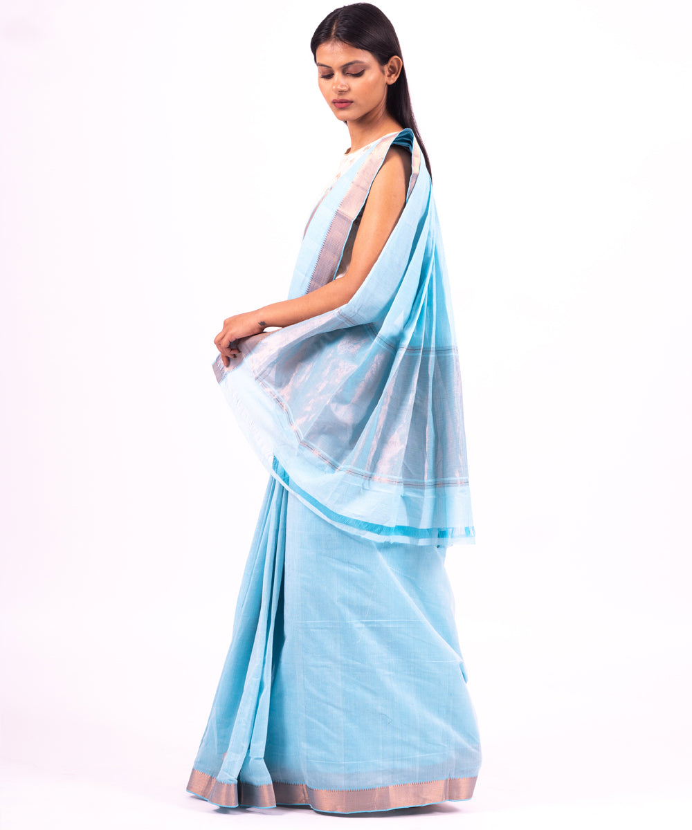 Sky blue handwoven mangalagiri cotton saree